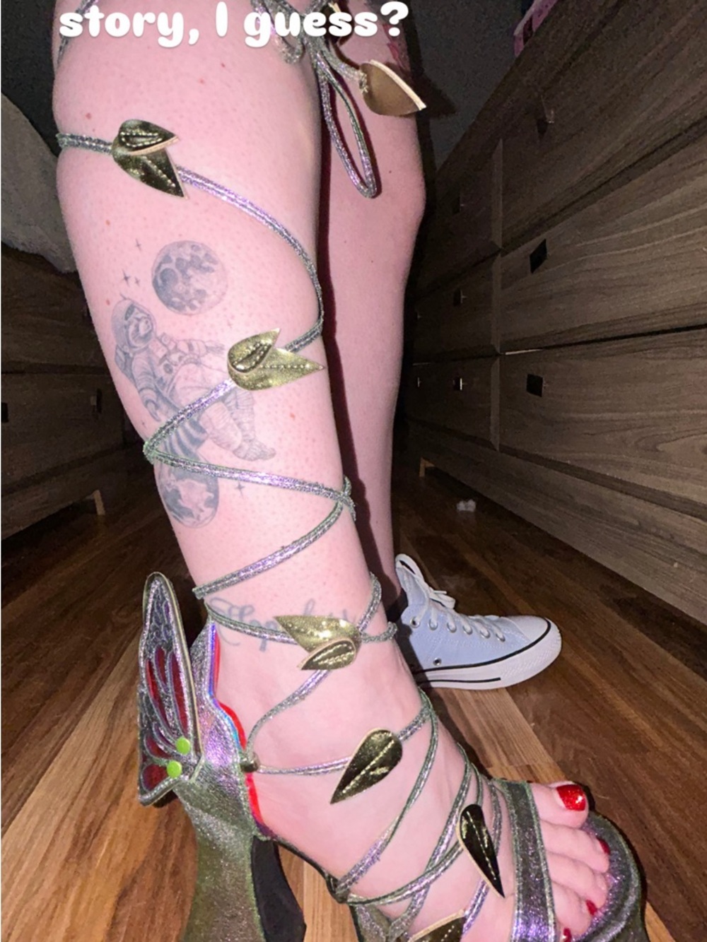 Iridescent Pink Butterfly Wrap-Around Platform Heels - Picture 3 of 3